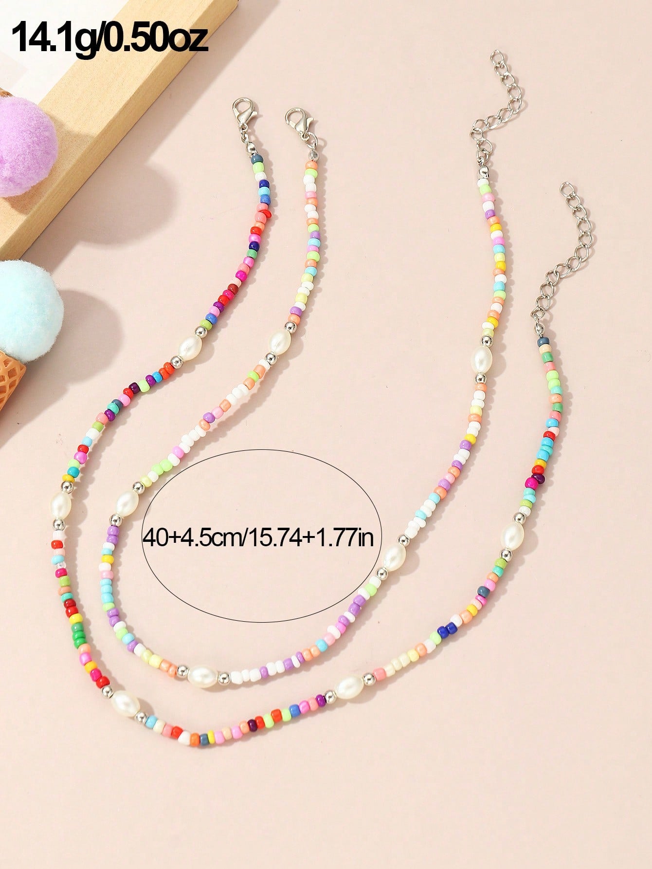 2pcs Girls Faux Pearl Decor Beaded Necklace For Daily Decoration
