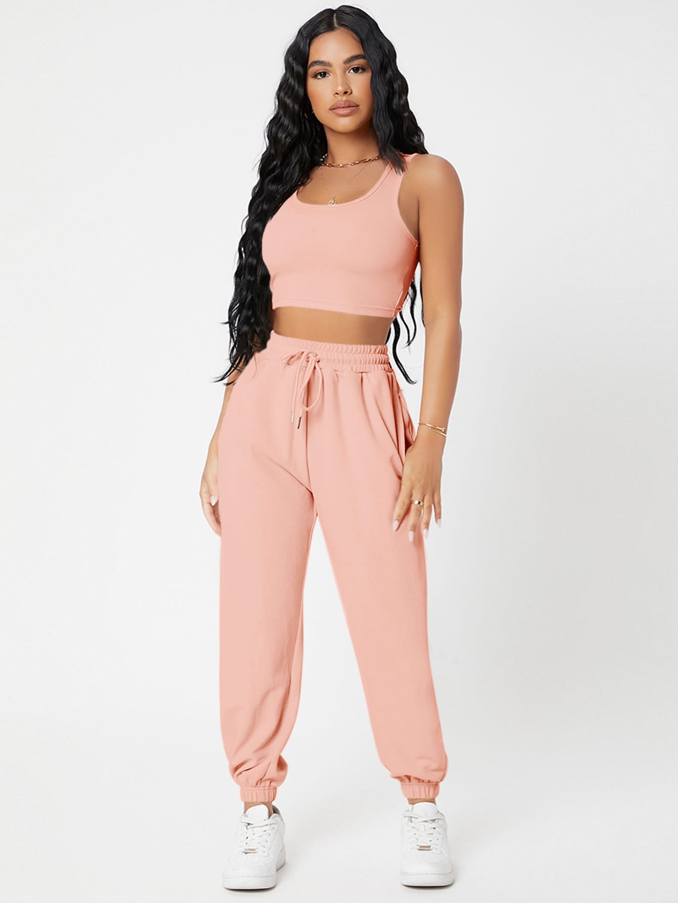 PETITE Solid Crop Tank Top And Joggers Set