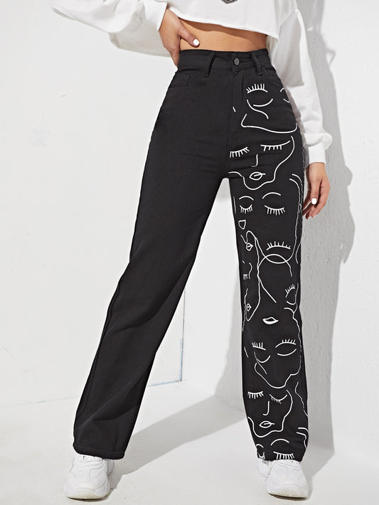 High Waisted Figure Graphic Jeans