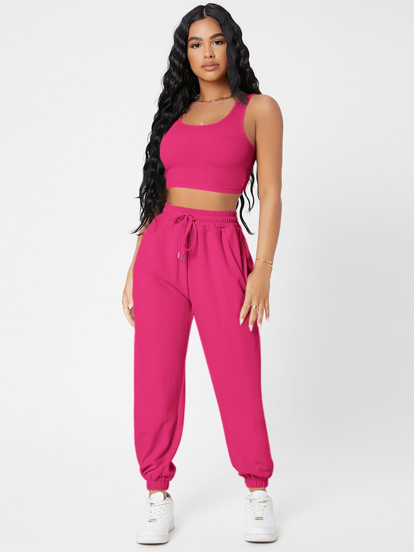 PETITE Solid Crop Tank Top And Joggers Set