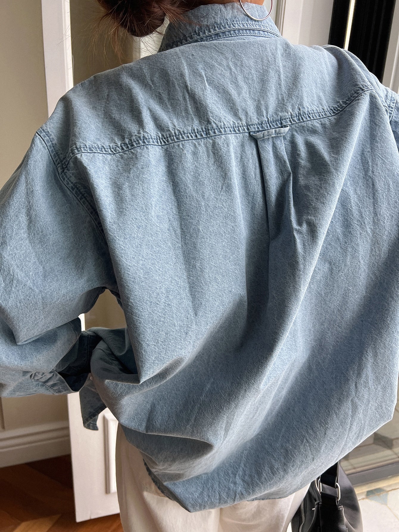 Drop Shoulder Pocket Patched Denim Coat