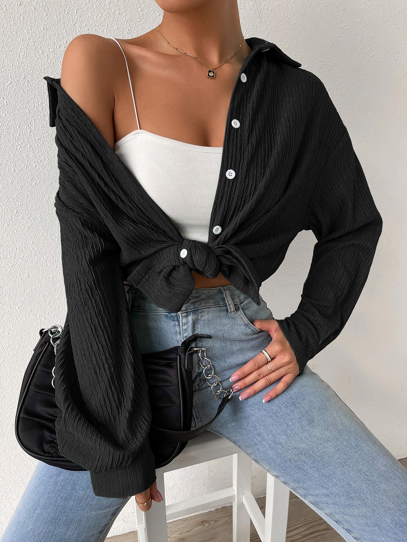 Frenchy Drop Shoulder Longline Shirt Without Cami Top