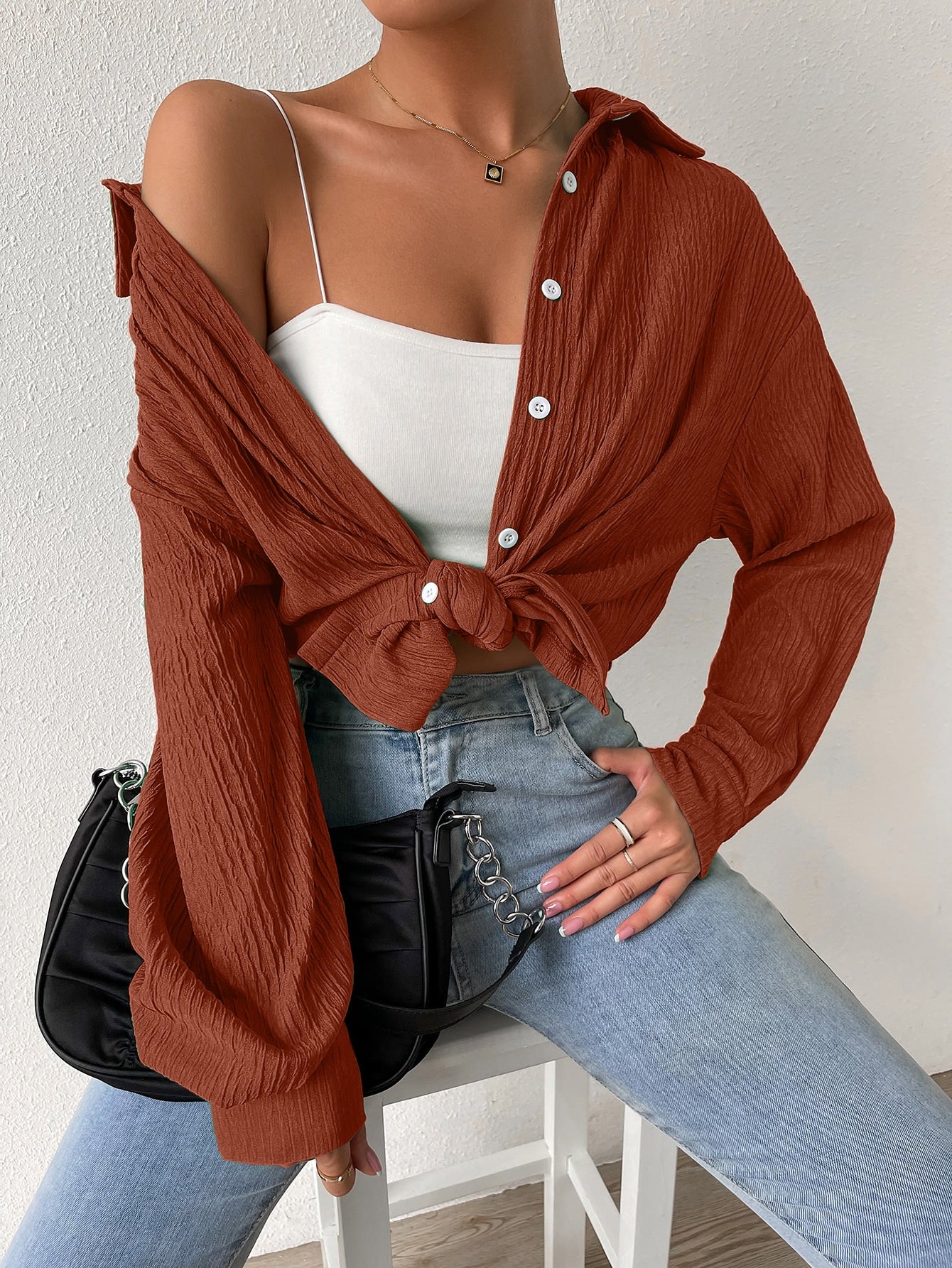 Frenchy Drop Shoulder Longline Shirt Without Cami Top