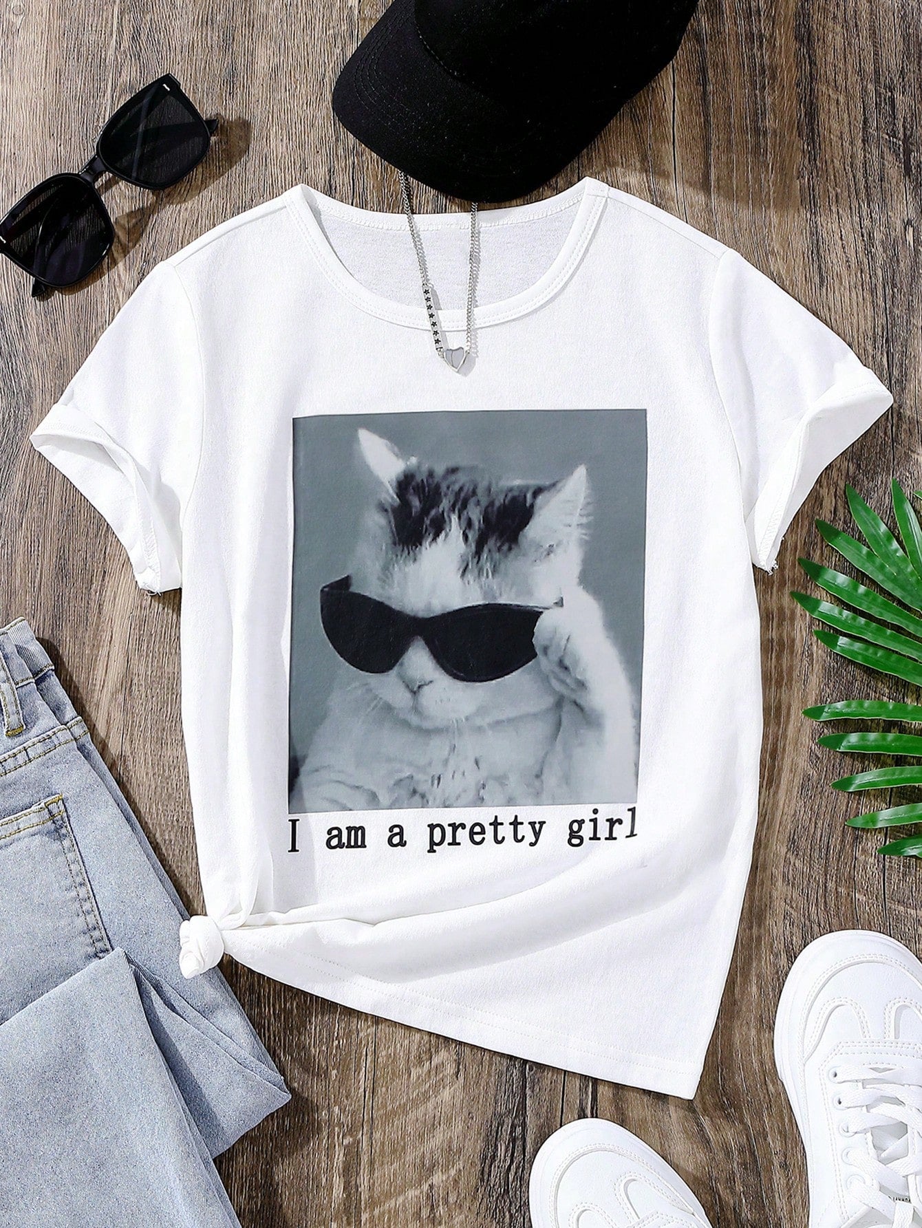 Girls Cat Slogan Graphic Tee