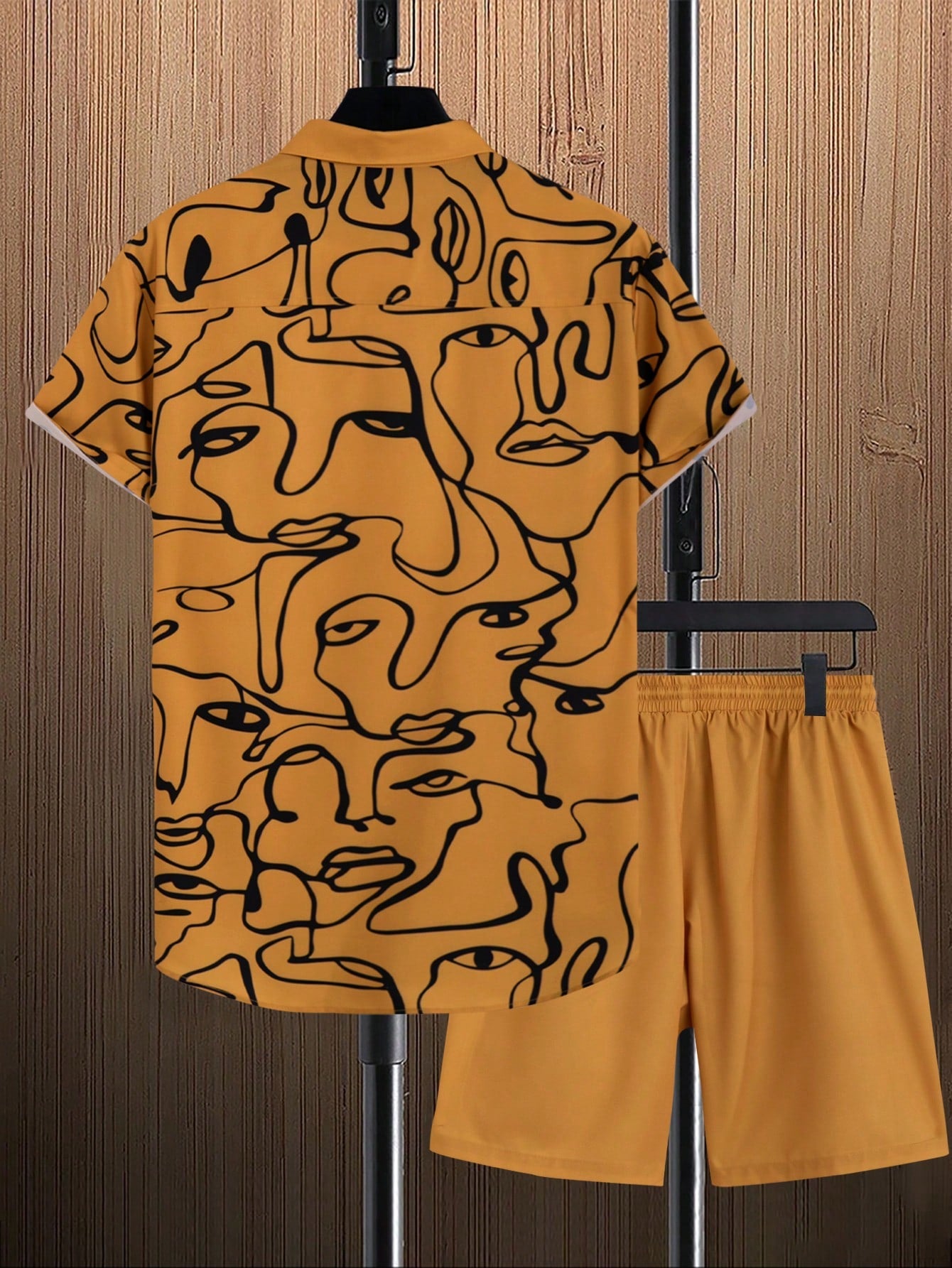 Men Figure Graphic Shirt Drawstring Waist Shorts Without Tee