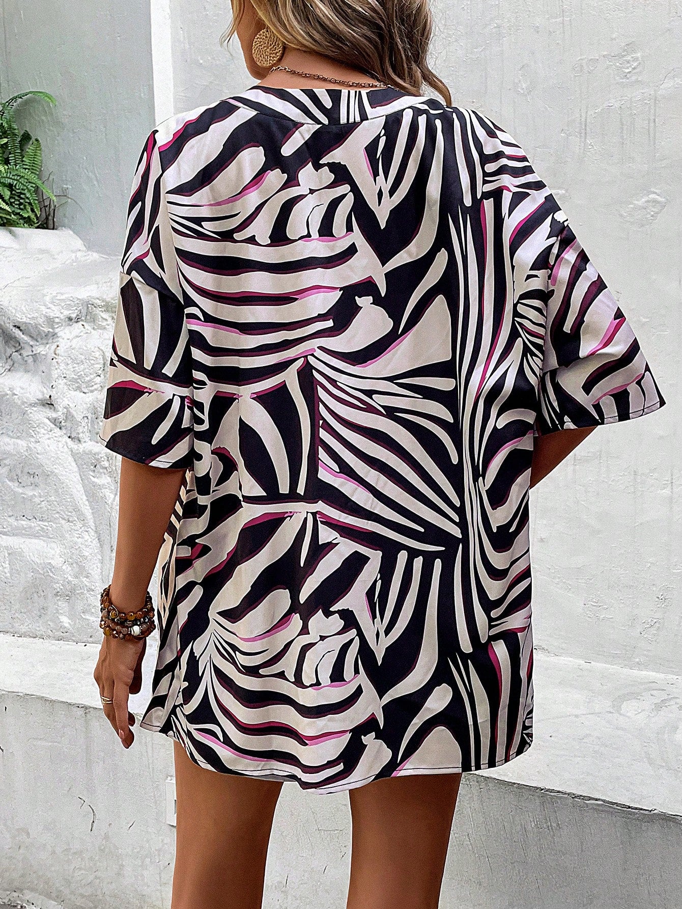Allover Print Drop Shoulder Kimono Tie Front Shorts